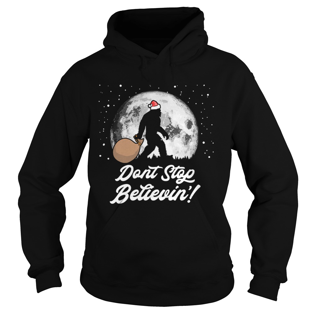 Dont Stop Believin Funny Bigfoot Santa Moon Christmas  Hoodie