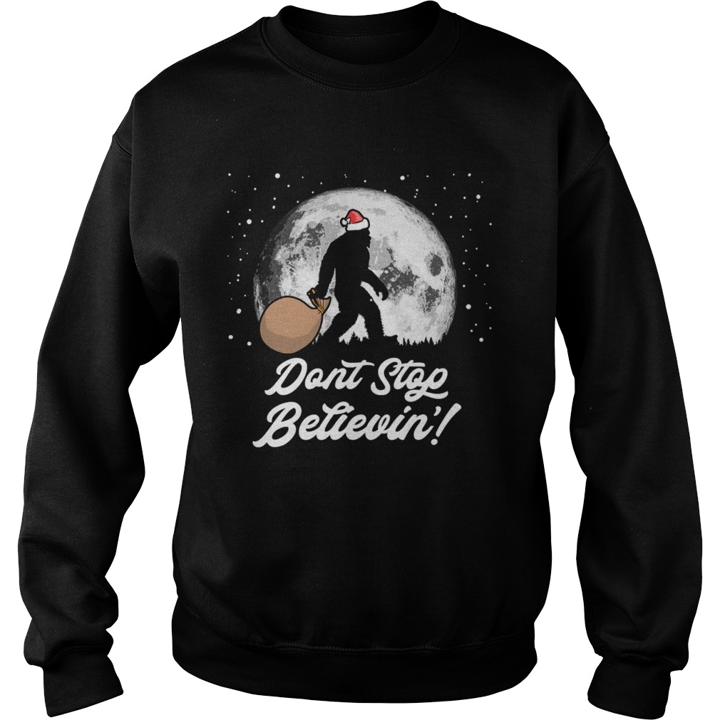 Dont Stop Believin Funny Bigfoot Santa Moon Christmas  Sweatshirt