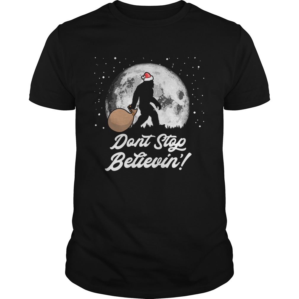 Dont Stop Believin Funny Bigfoot Santa Moon Christmas  Unisex