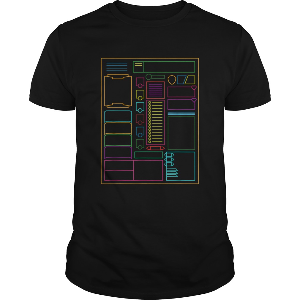 Dungeons Character Sheet Fantasy RPG Gamer shirt