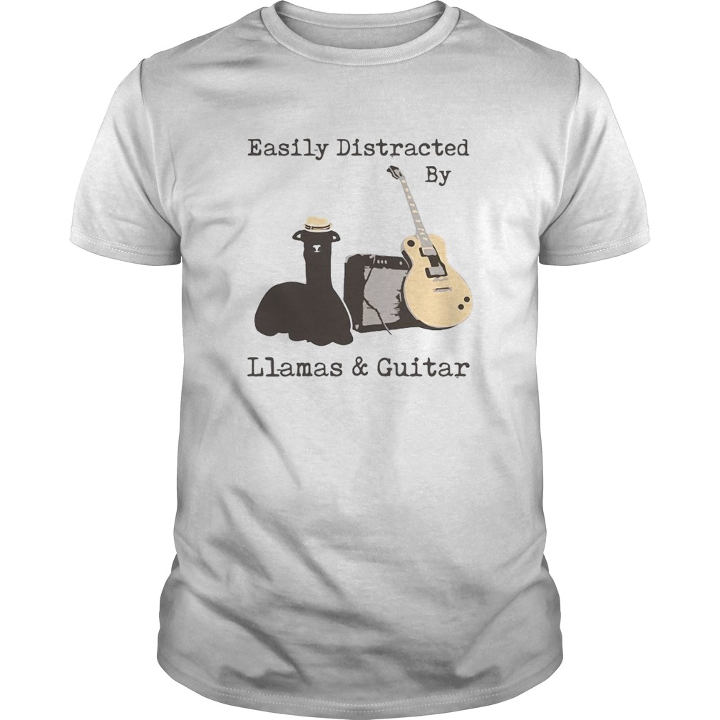 Easily Distracted By Wine Llamas And Guitar shirt