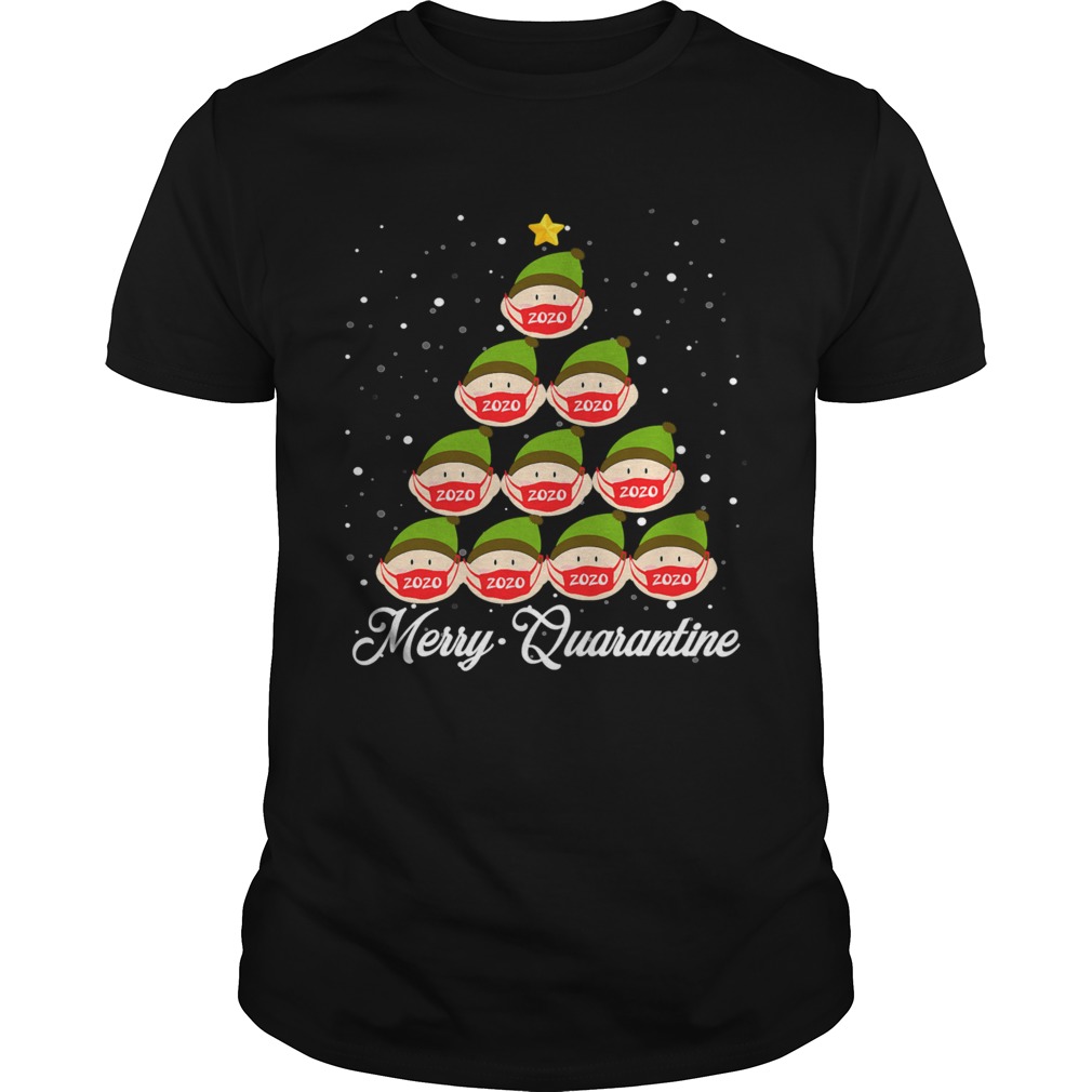 Elf Wearing Mask Merry Quarantine Christmas Tree Pajamas shirt