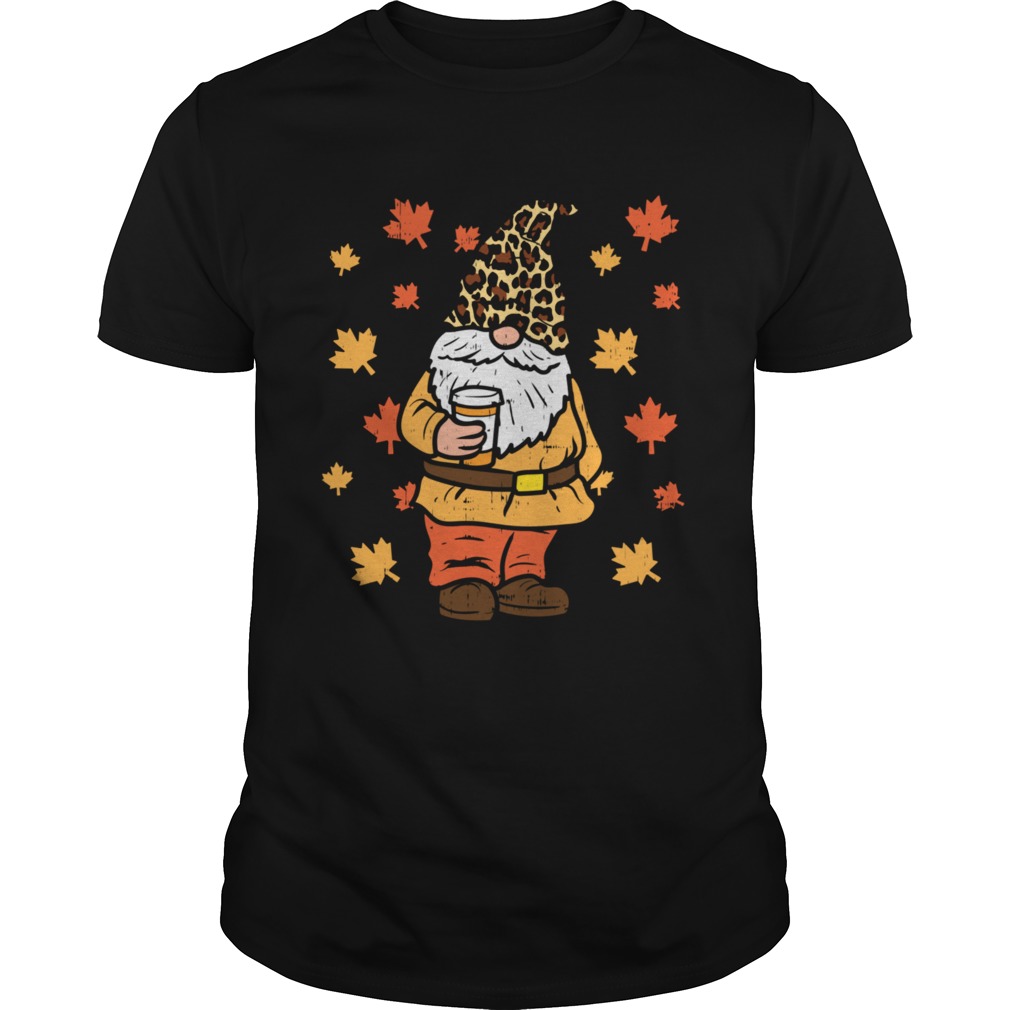 Fall Gnome Coffee Leopard Hat Halloween Thanksgiving Autumn shirt