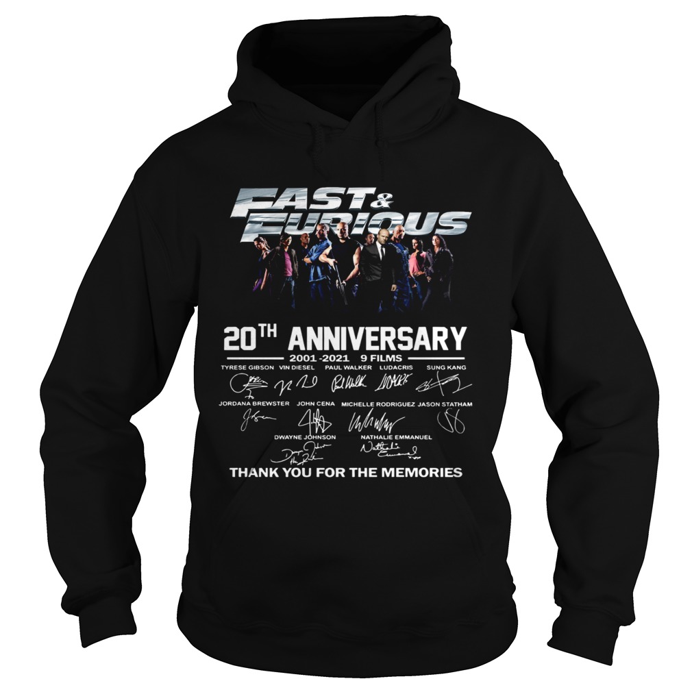 Fast And Furious 20th Anniversary 2001 2012 9 Films Thank You For The Memories Signature  Hoodie