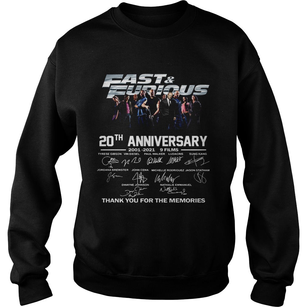 Fast And Furious 20th Anniversary 2001 2012 9 Films Thank You For The Memories Signature  Sweatshirt