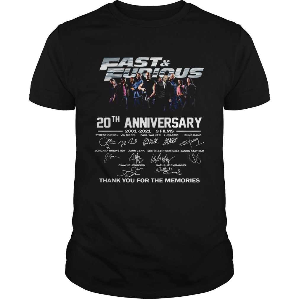 Fast And Furious 20th Anniversary 2001 2012 9 Films Thank You For The Memories Signature  Unisex