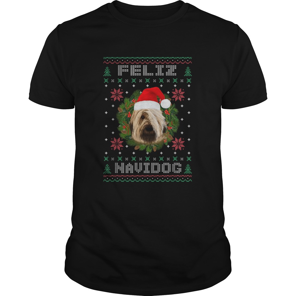 Feliz Navidog Briard Dog Santa Hat Ugly Christmas shirt