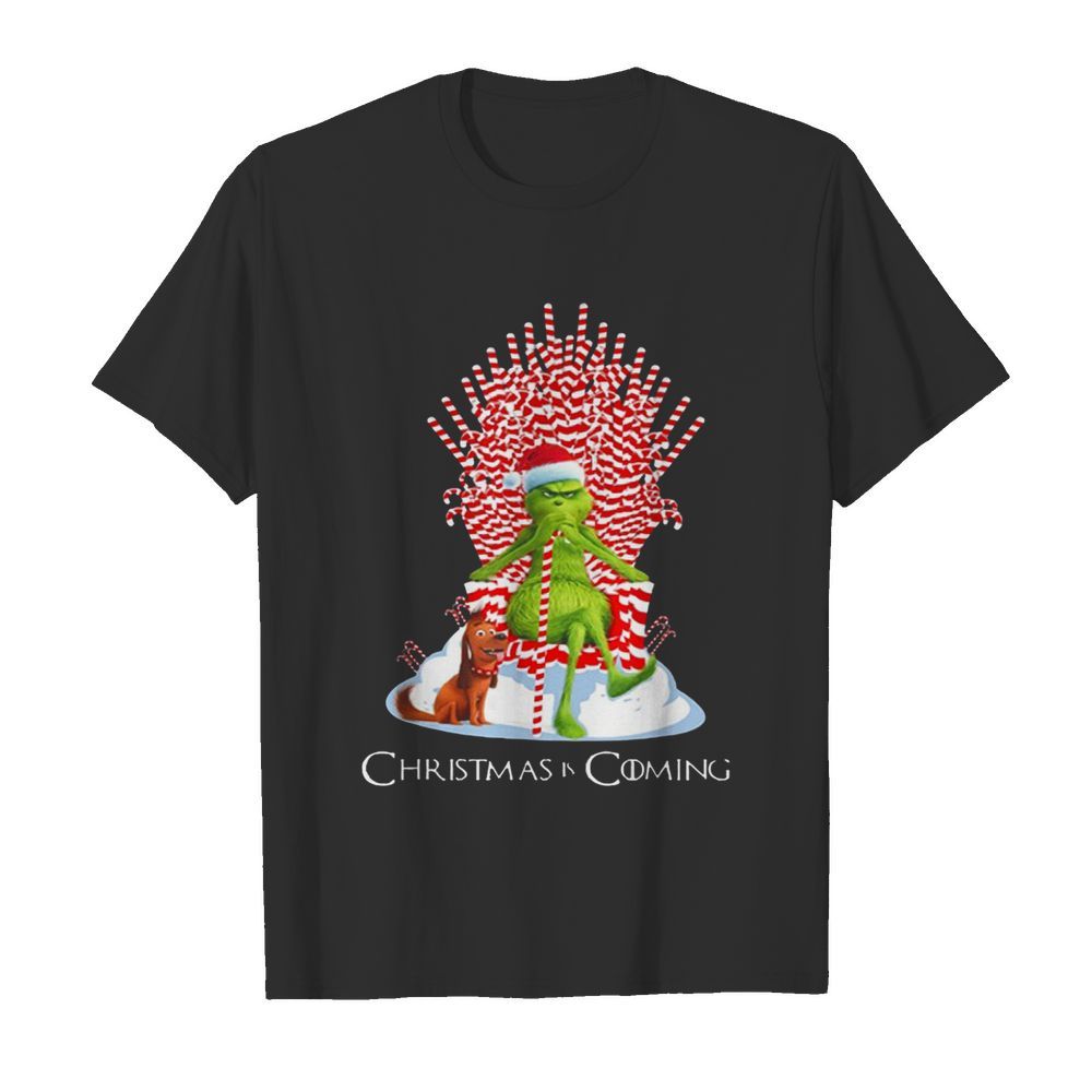 Grinch Is Coming Candy Cane Throne Funny Christmas Parody shirt