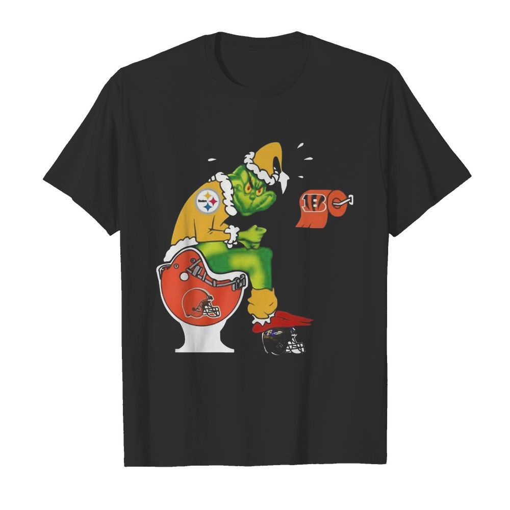 Grinch Pittsburgh Steelers Shit On Toilet Cleveland Browns And Other Teams Christmas shirt