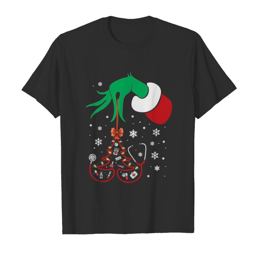 Hand Grinch Holding Tree Nurse Christmas shirt