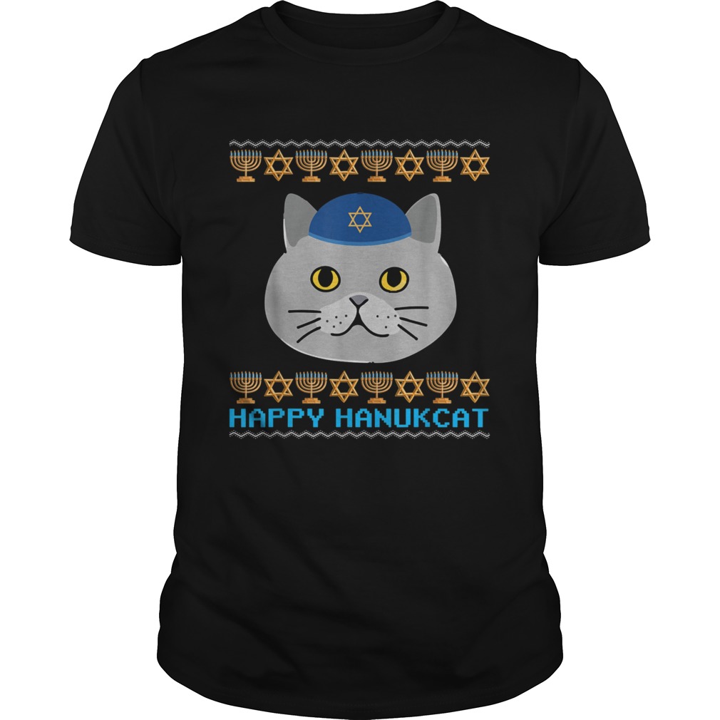 Happy Hanukcat Ugly Hanukkah Cat Chanukah Jewish shirt