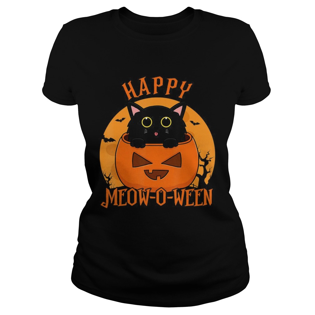 Happy Meow O Ween Blood Moon Halloween  Classic Ladies