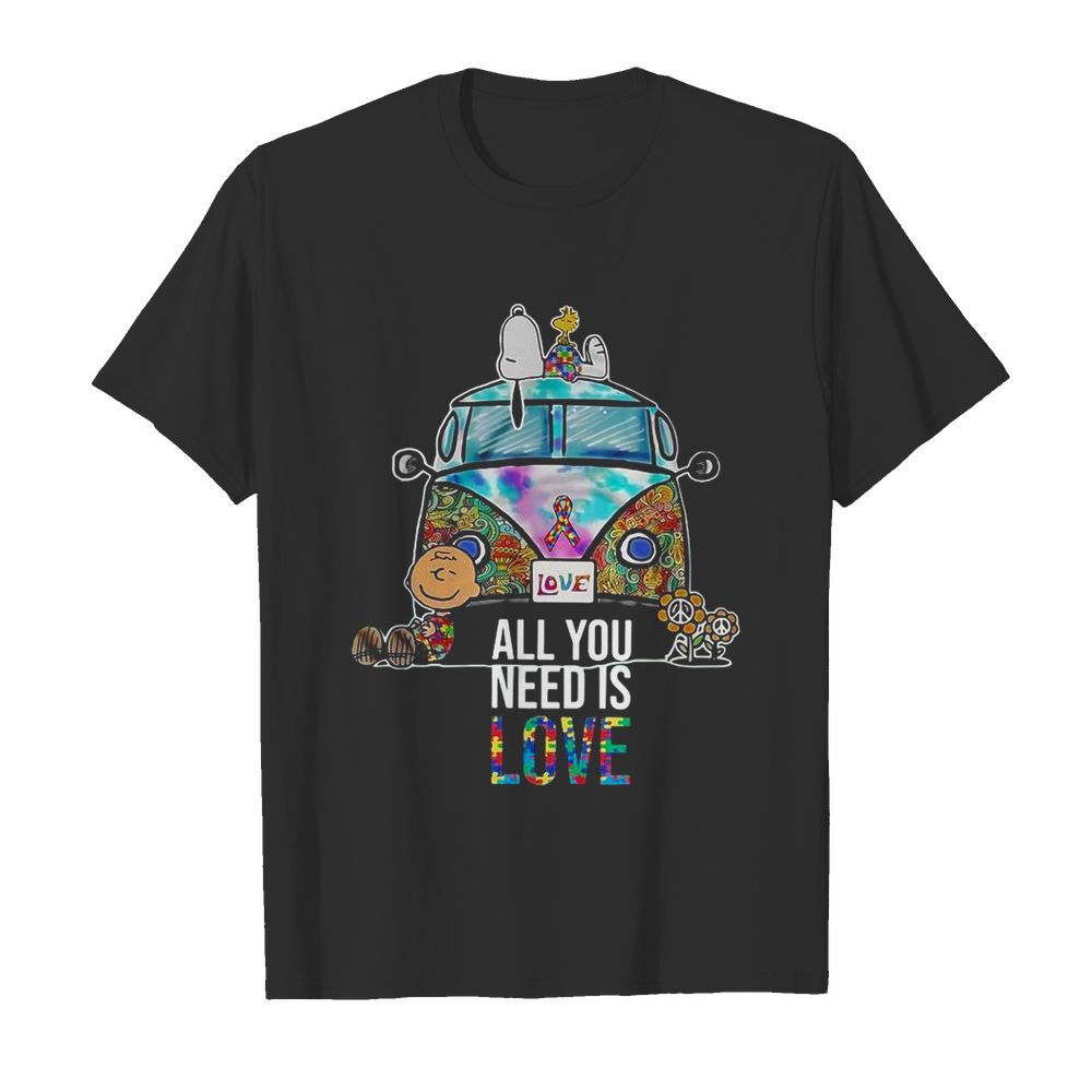 Hippie Bus Snoopy Charlie Brown All You Need Is Love Autism shirt