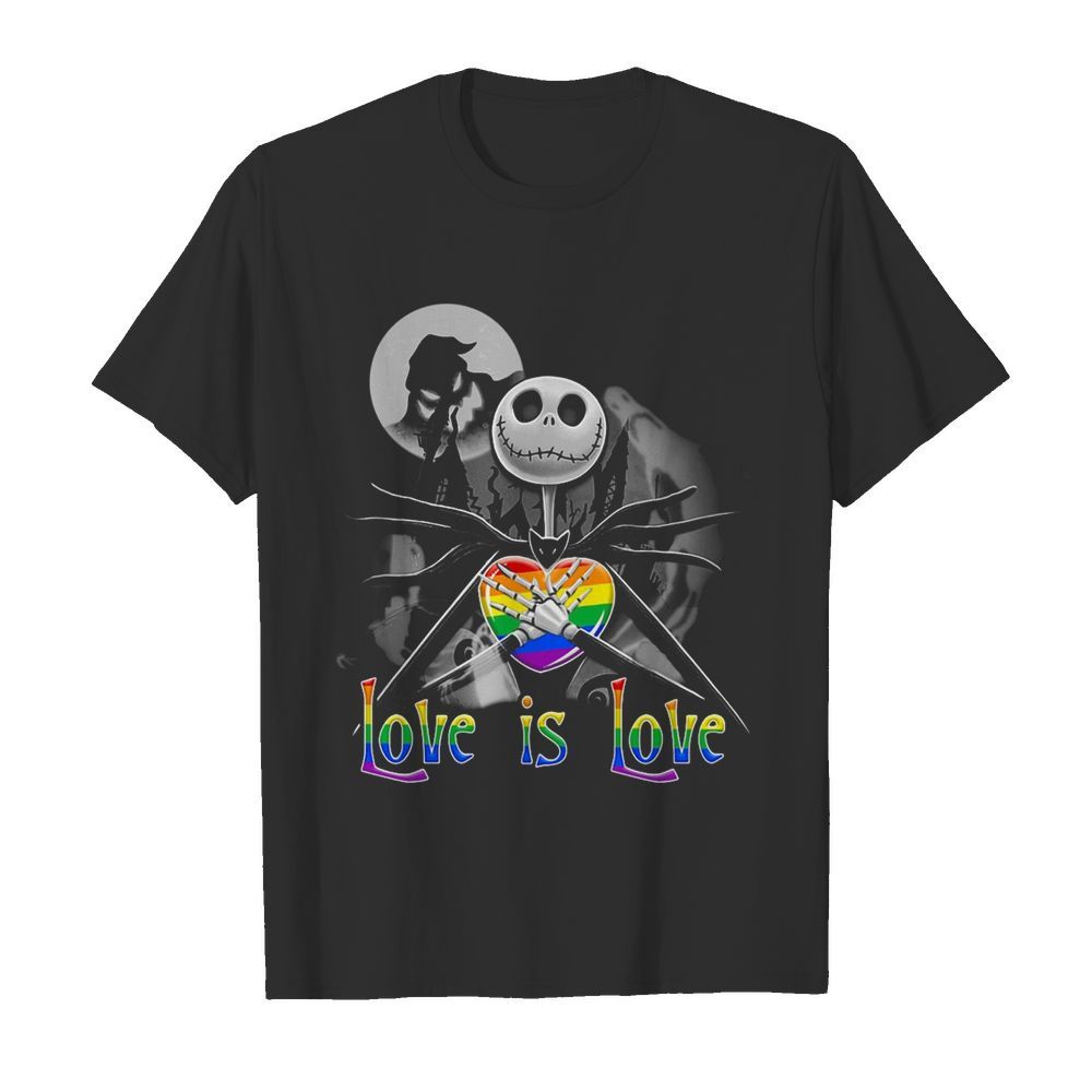 Jack Skellington Hug Heart LGBT Love Is Love Halloween shirt