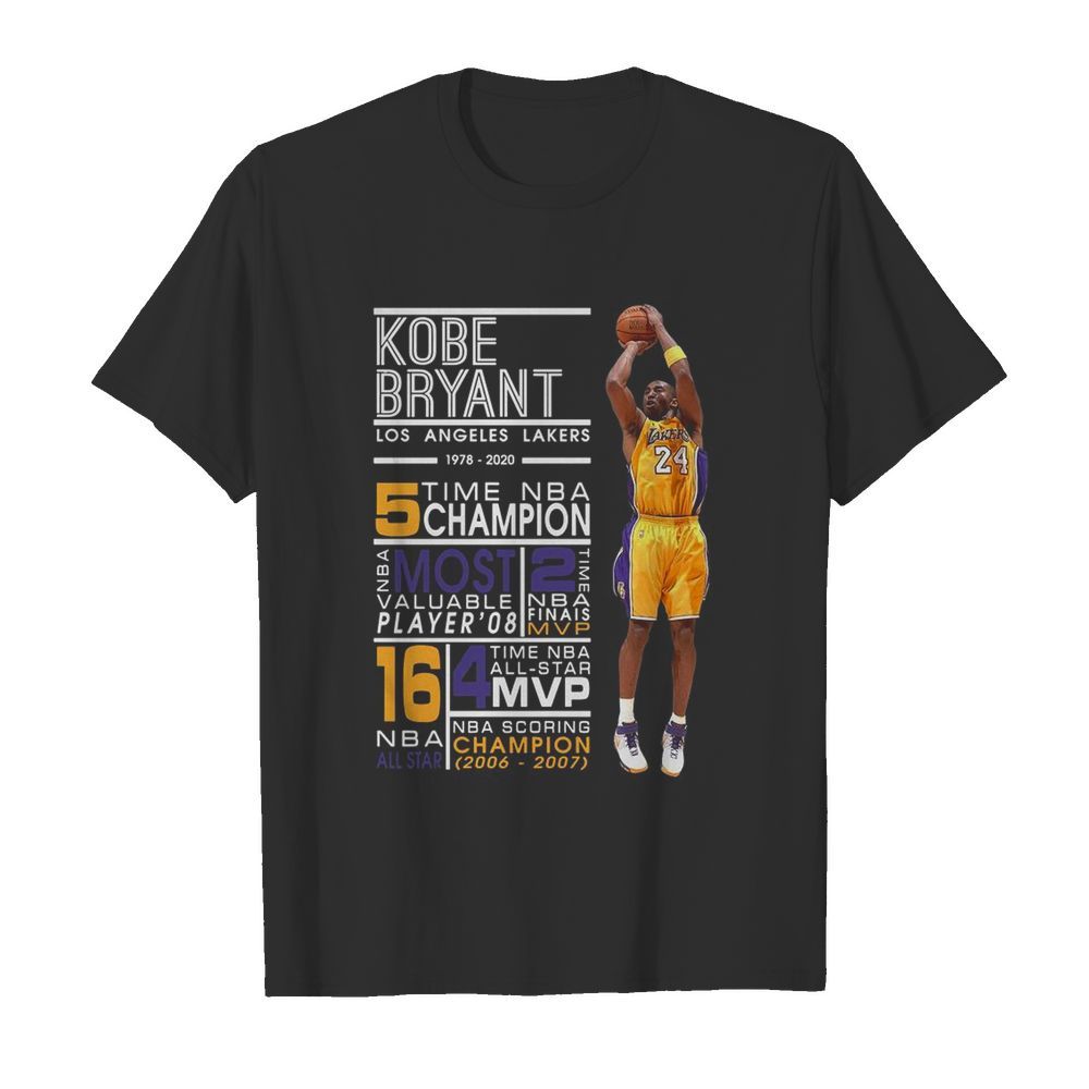 Kobe Bryant Los Angeles Lakers 1978 2020 Time NBA 5 Champion shirt