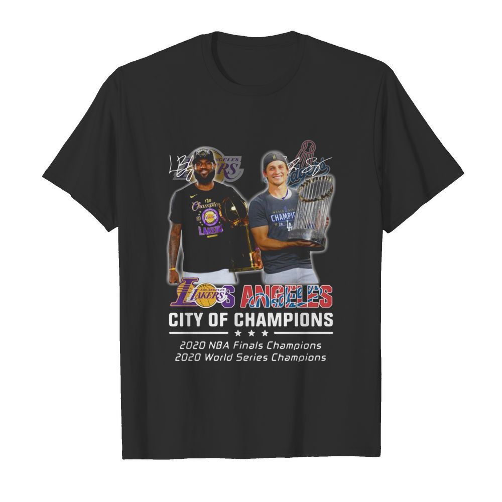 LeBron James and Corey Seager Los Angeles Lakers Dodgers City Of Champions 2020 Signature shirt