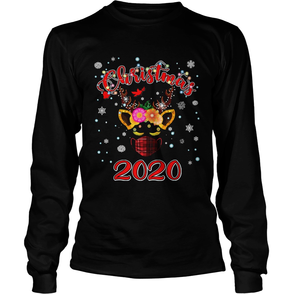 Lockdown christmas 2020 unicorn reindeer red plaid face mask  Long Sleeve