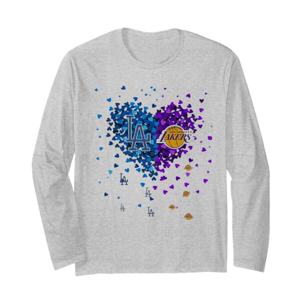 Los Angeles Dodgers And Los Angeles Lakers Heart  Long Sleeved T-shirt 