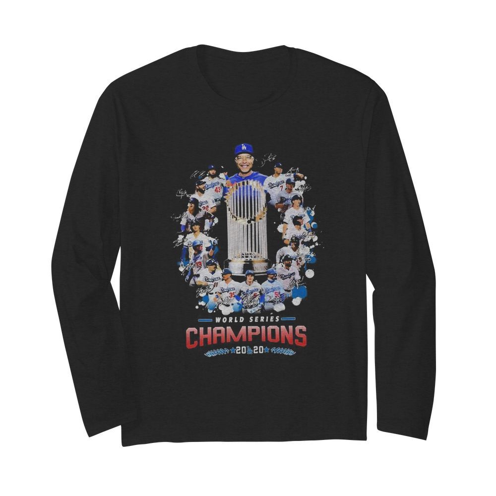 Los Angeles Dodgers world series Champions 2020 signatures  Long Sleeved T-shirt 