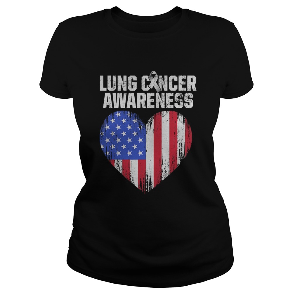 Lung Cancer Awareness Heart American Flag  Classic Ladies