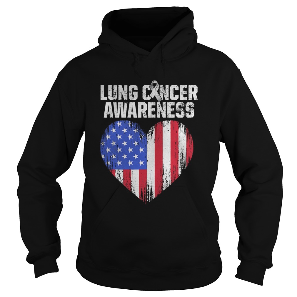 Lung Cancer Awareness Heart American Flag  Hoodie