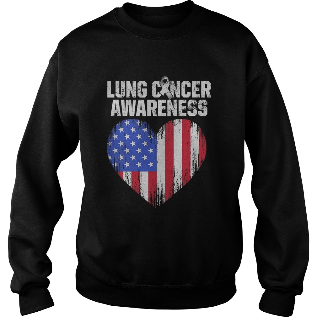 Lung Cancer Awareness Heart American Flag  Sweatshirt