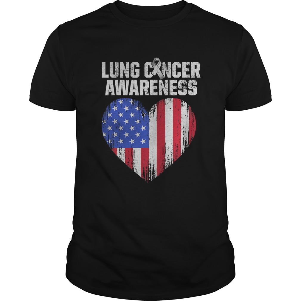 Lung Cancer Awareness Heart American Flag  Unisex