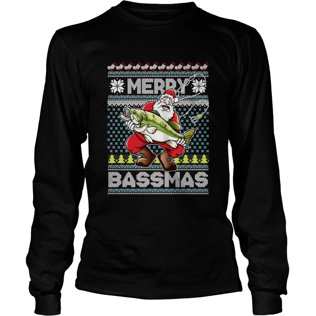 Merry Bassmas Fish Santa Ugly Christmas  Long Sleeve