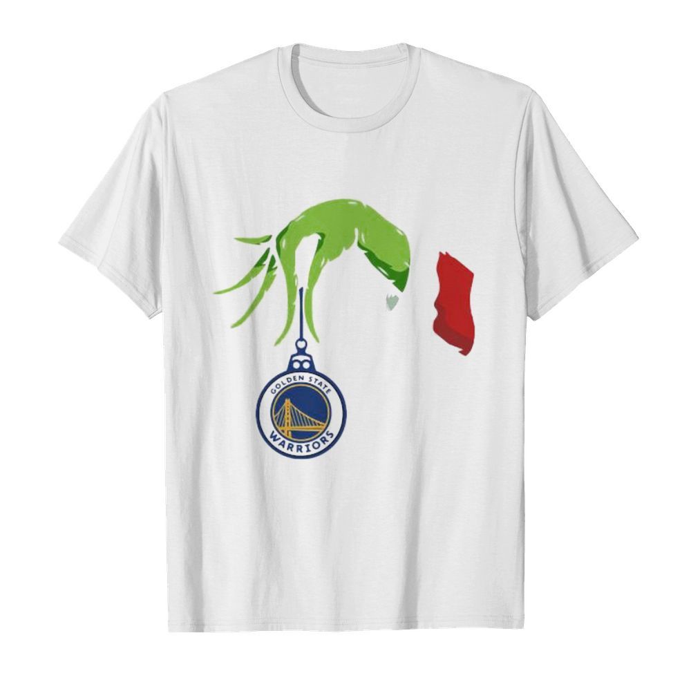 Merry christmas grinch holding golden state warriors logo shirt