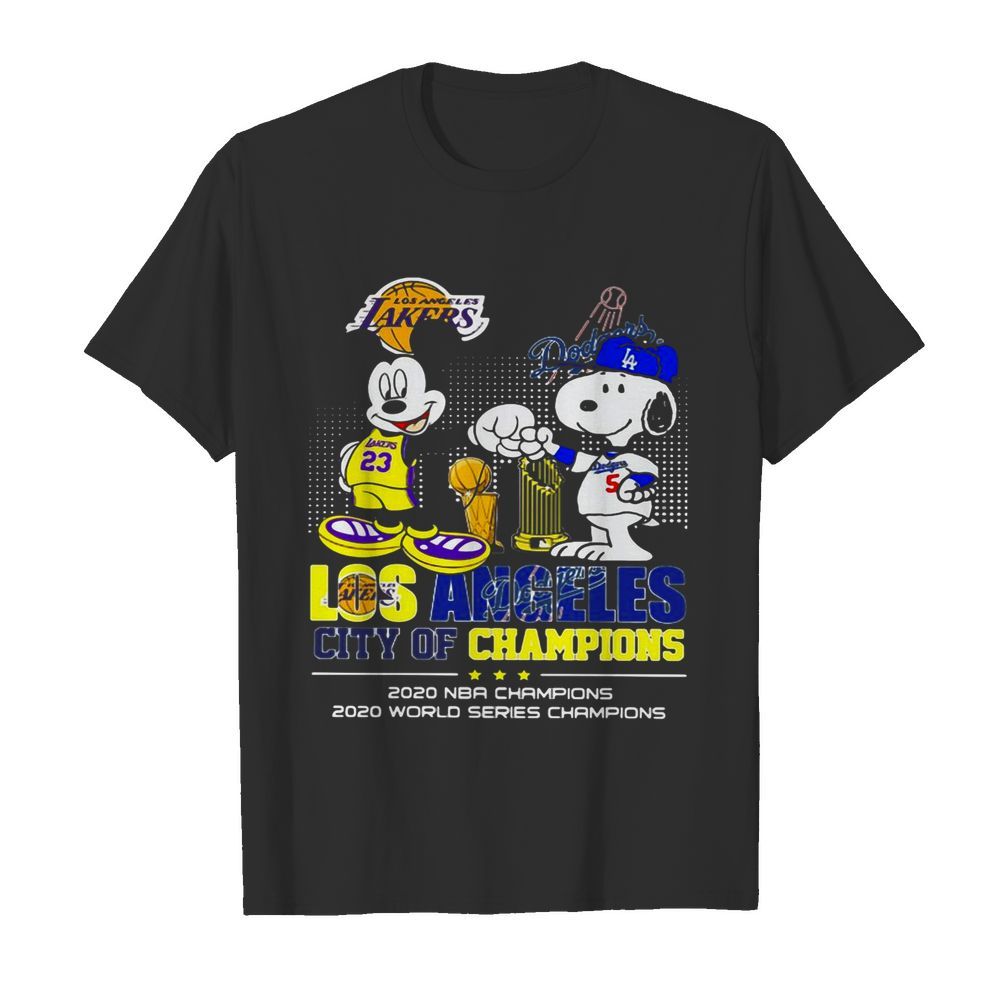 Mickey Mouse And Snoopy Los Angeles City Champions 2020 NBA Champions 2020 World Series Champions shirt