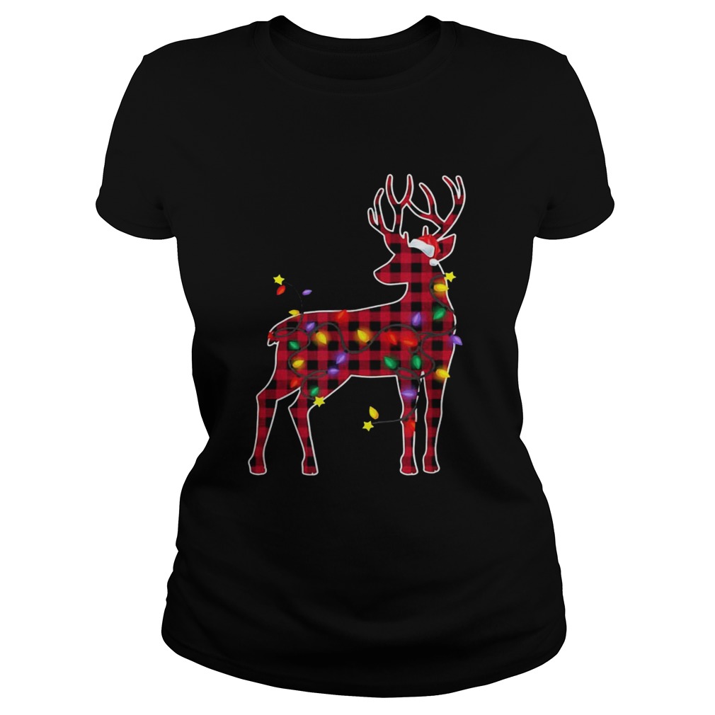 Red Plaid Buffalo Deer Christmas Pajamas Xmas Lights  Classic Ladies