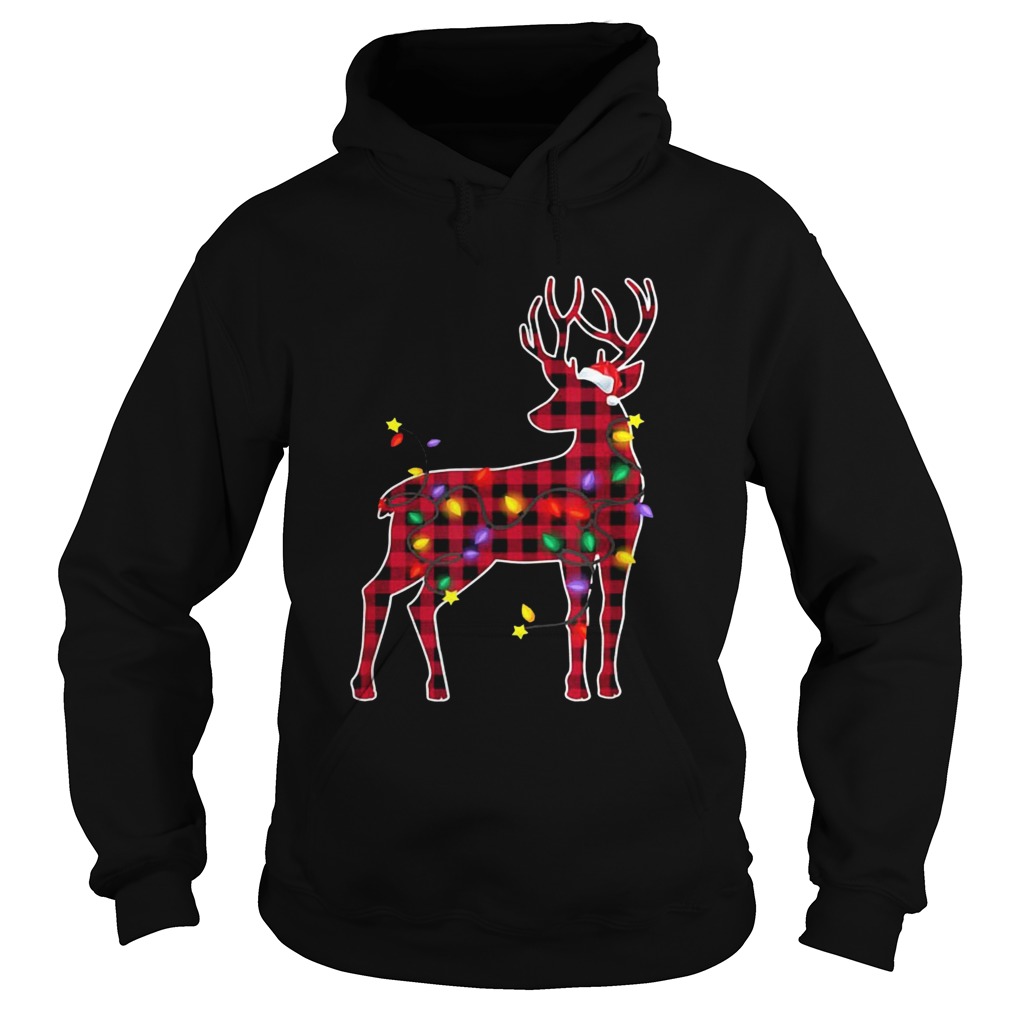 Red Plaid Buffalo Deer Christmas Pajamas Xmas Lights  Hoodie