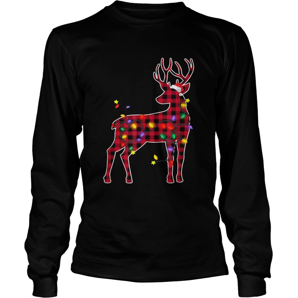 Red Plaid Buffalo Deer Christmas Pajamas Xmas Lights  Long Sleeve