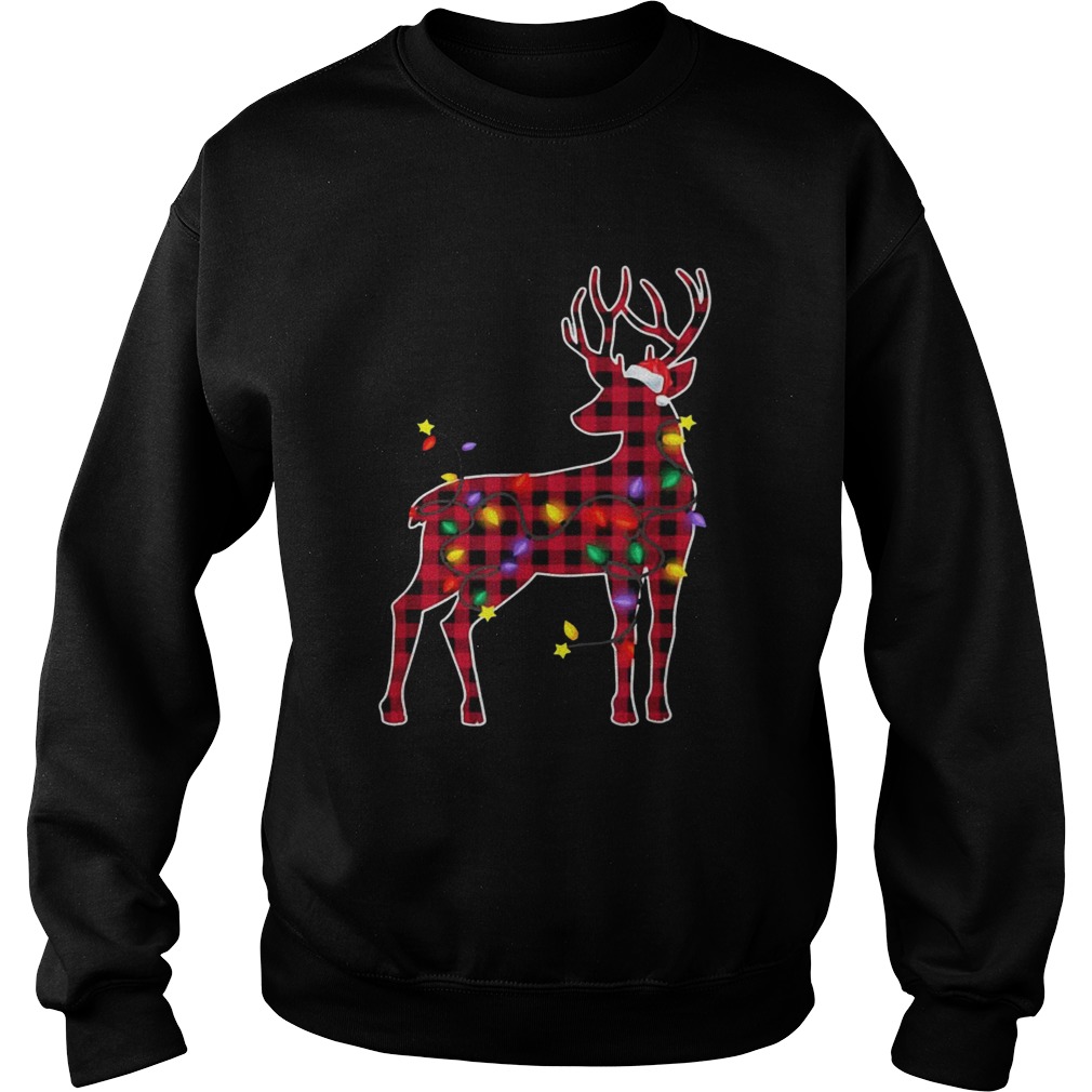 Red Plaid Buffalo Deer Christmas Pajamas Xmas Lights  Sweatshirt