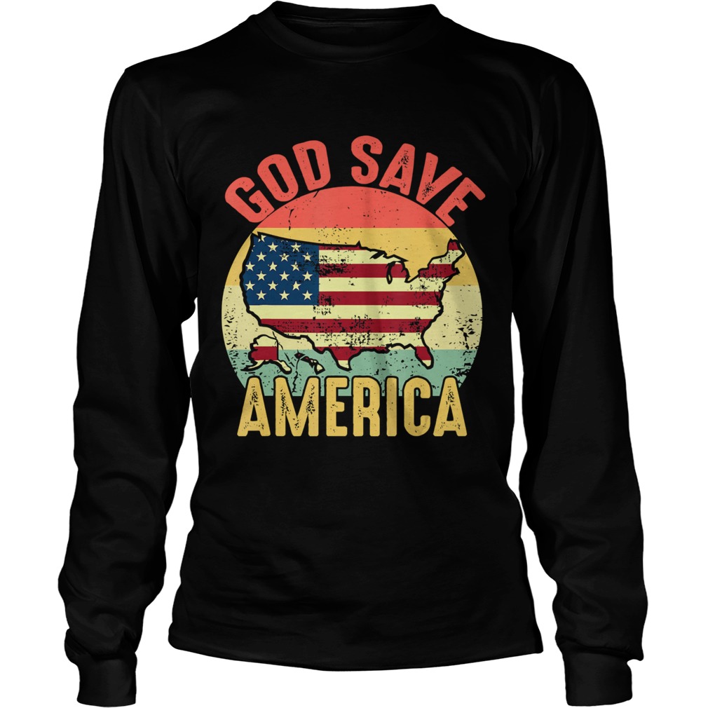 Retro Vintage God Save America US Flag Patriotic American  Long Sleeve