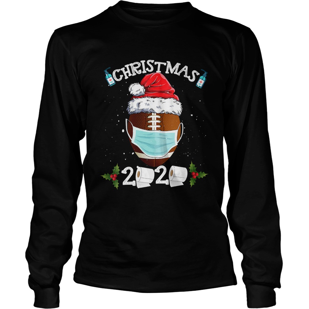 Santa Claus Hat With Face Mask And American Football Merry Christmas  Long Sleeve