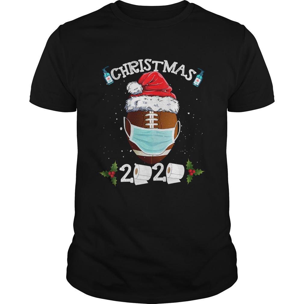 Santa Claus Hat With Face Mask And American Football Merry Christmas shirt