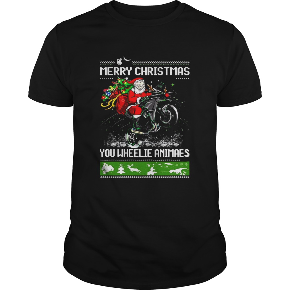 Santa Claus Motorcycle Merry Christmas You Wheelie Animals shirt