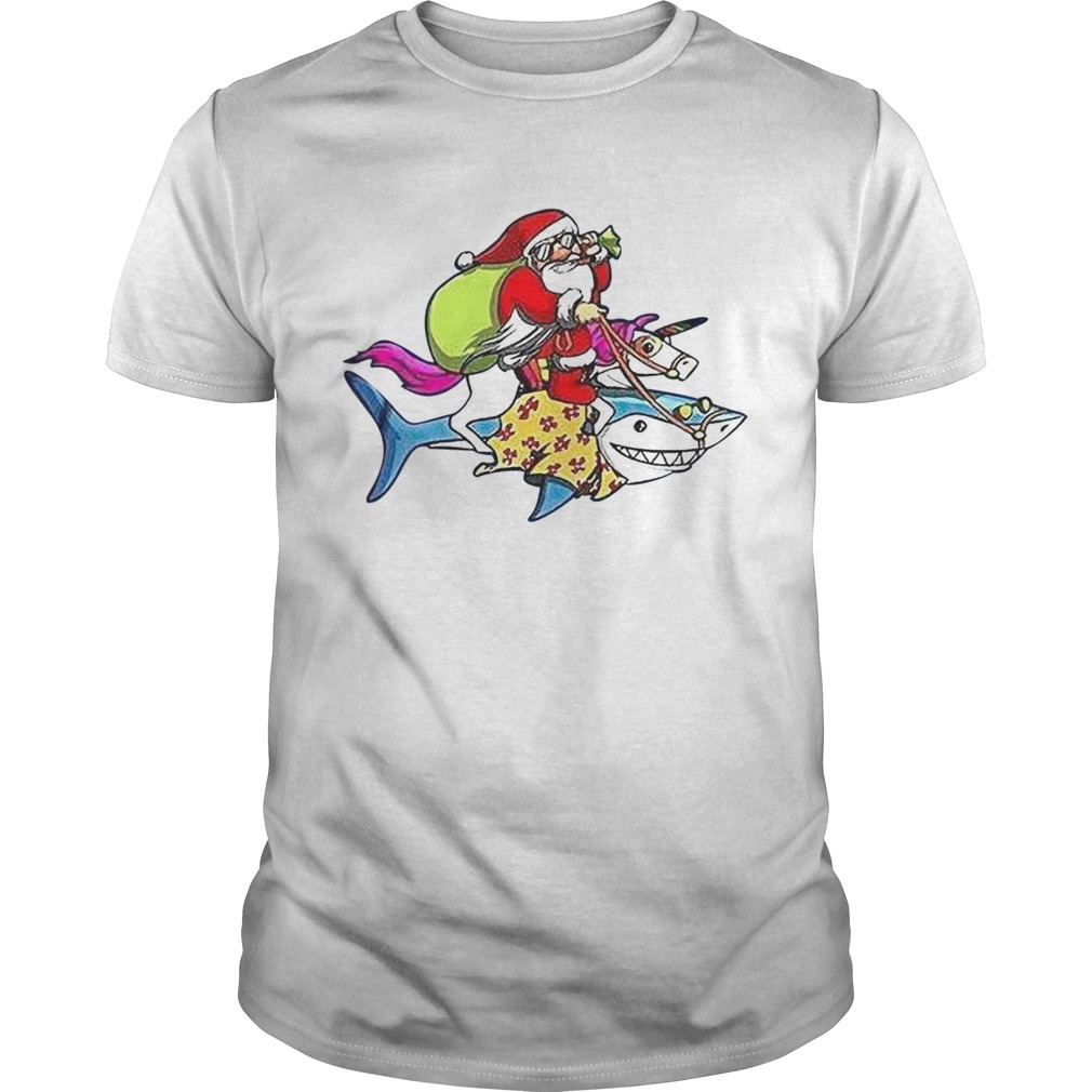 Santa Claus Riding A Unicorn And A Shark Christmas Gift shirt