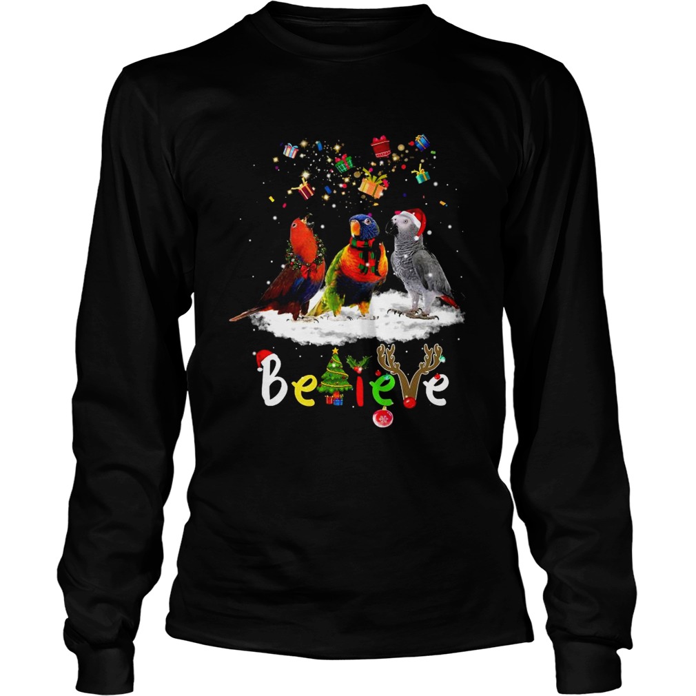 Santa Parrots Believe Christmas  Long Sleeve