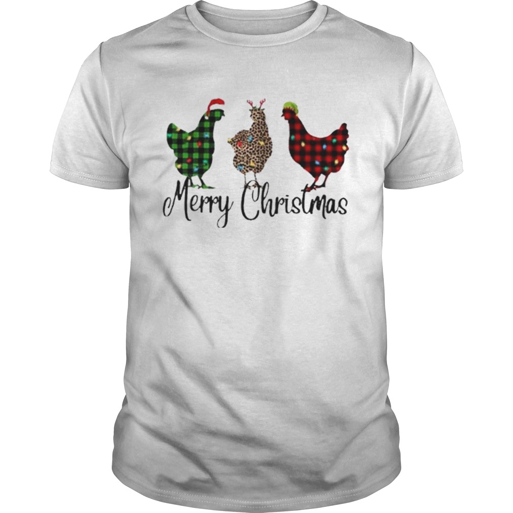 Santa Reindeer Elf Three Hens Merry Christmas shirt