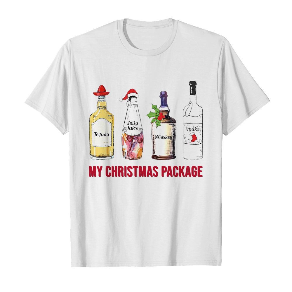 Santa Tequila Jolly Juice Whiskey Vodka My Christmas Package shirt