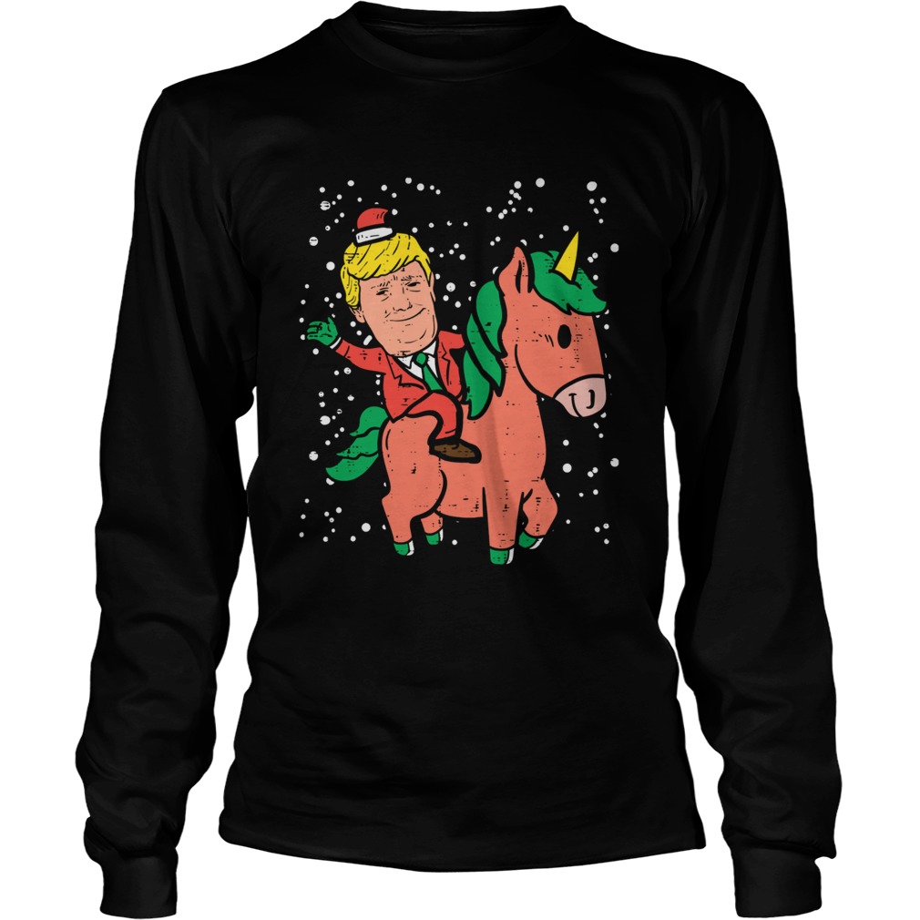 Santa Trump Riding Unicorn Funny Christmas Xmas  Long Sleeve