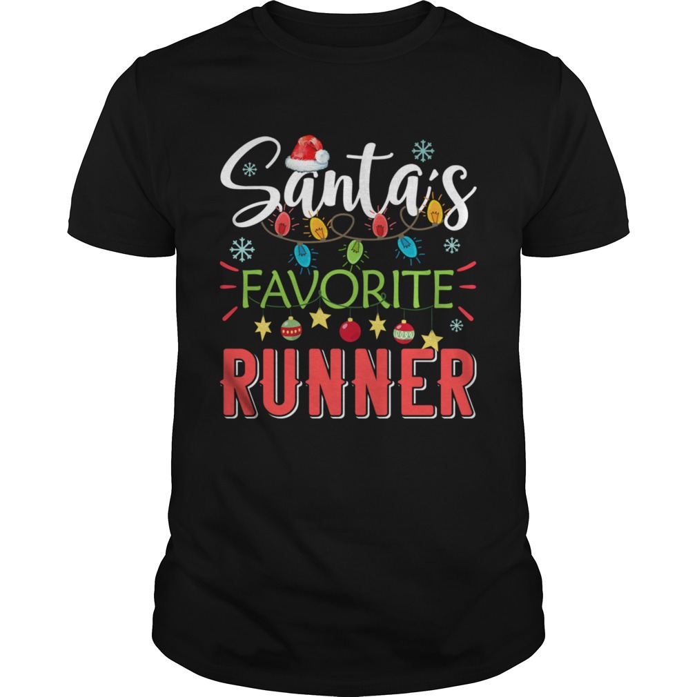 Santas Favorite Runner Xmas Light Santa Hat Christmas Gift Santas Favorite Runner shirt