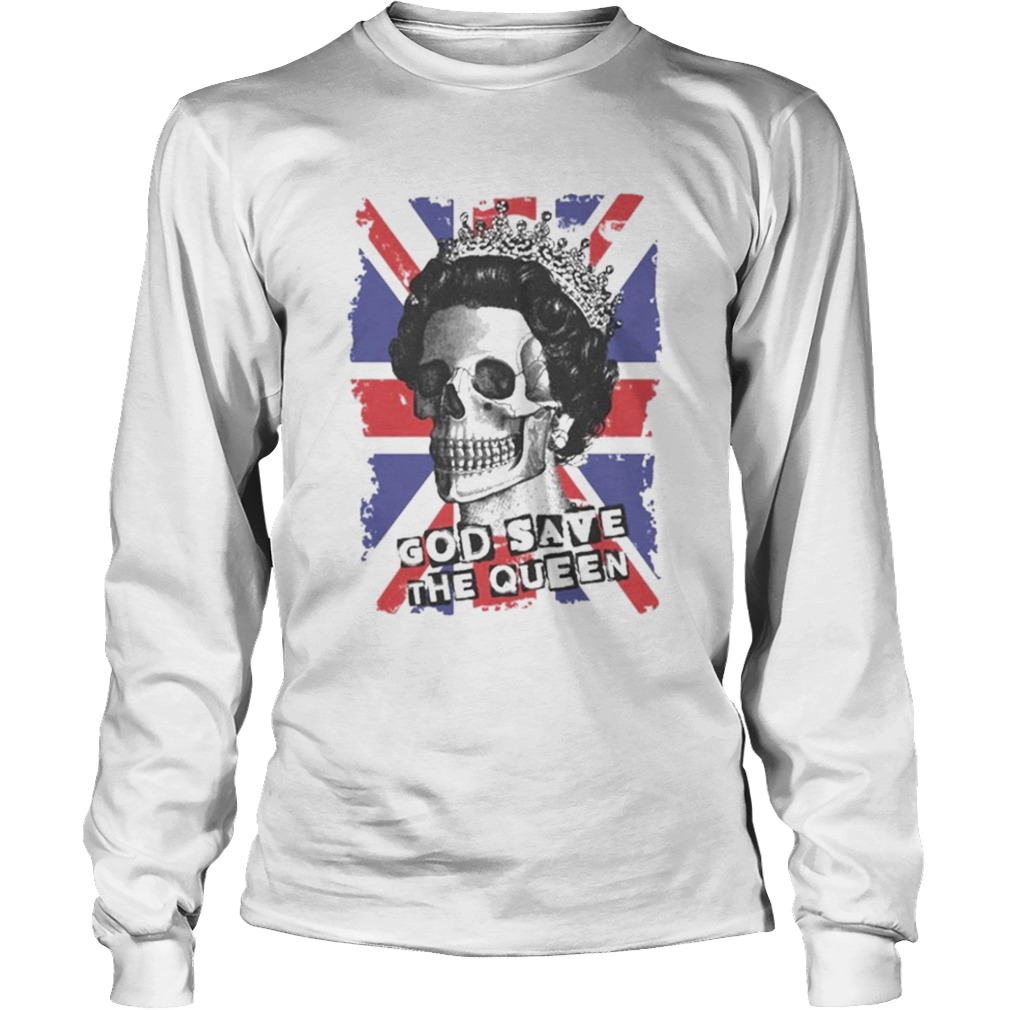 Skull god save the Queen American flag  Long Sleeve