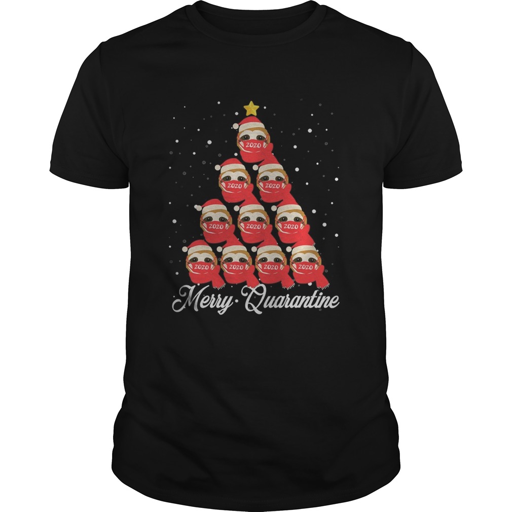 Sloth wearing mask merry quarantine christmas tree shirt