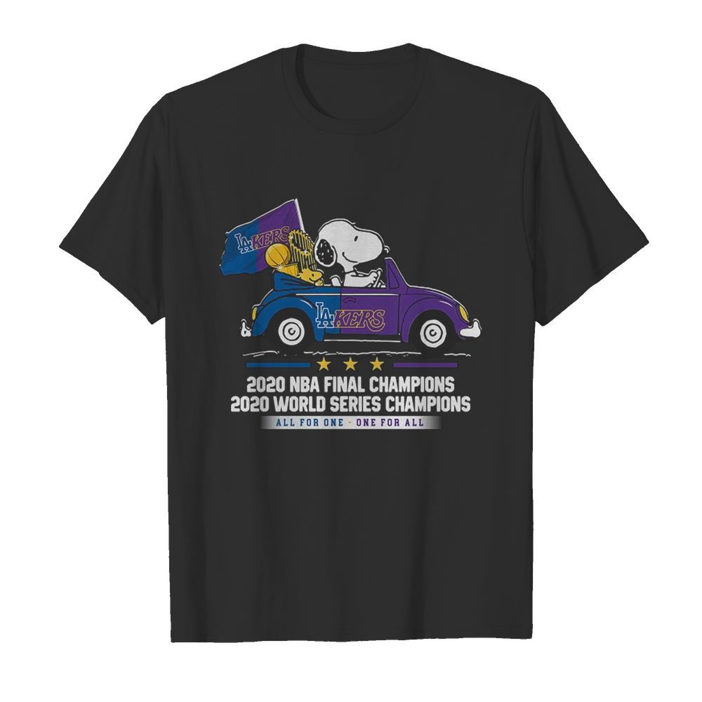 Snoopy And Woodstock Car Los Angeles Dodgers 2020 NBA Final Champions shirt