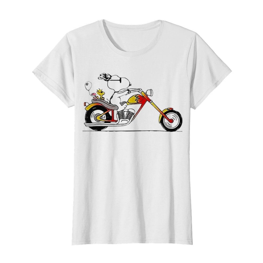 Snoopy And Woodstock Riding A Motorcycle  Classic Women's T-shirt