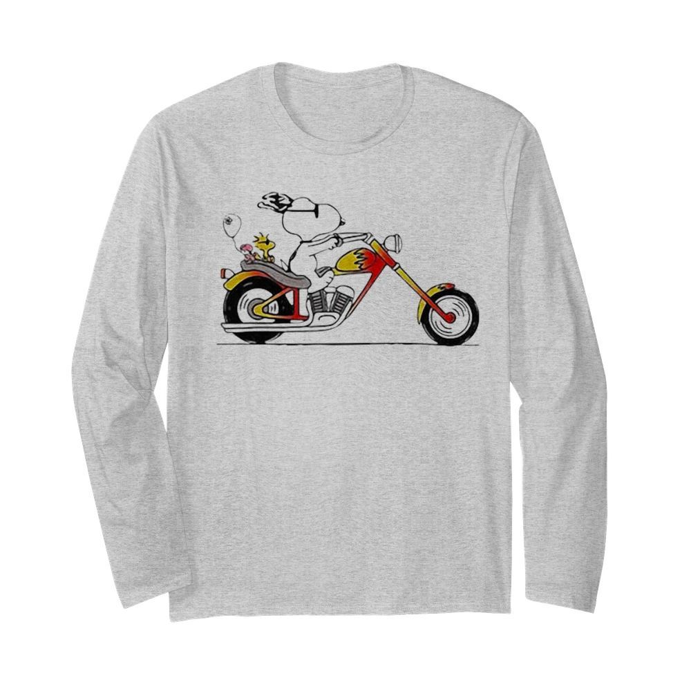 Snoopy And Woodstock Riding A Motorcycle  Long Sleeved T-shirt 