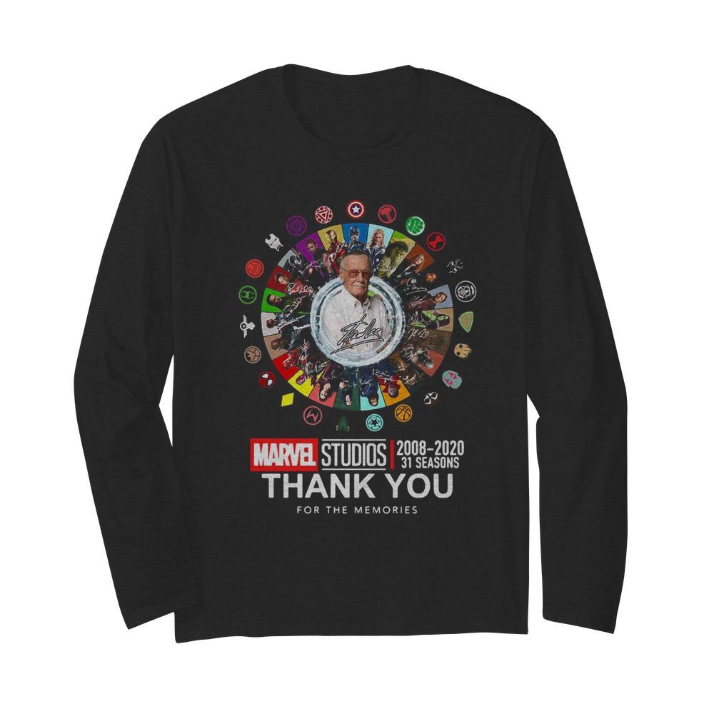 Stan Lee Marvel Studios 2008 2020 31 Seasons Thank You For The Memories Signatures  Long Sleeved T-shirt 